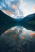 Vernagt reservoir in the sunset, E5, Alpenüberquerung, 6th stage, Vent,Niederjochbach, Similaun hut, Schnalstal, Vernagt reservoir, Meran