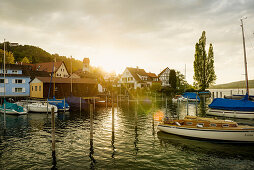 Harbor and sunset, Bodman, Lake Constance, Landkreis Konstanz, Baden-Württemberg, Germany