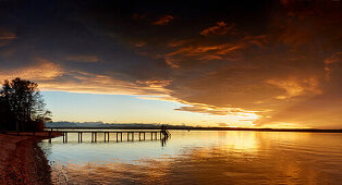 Jetty and Lake, sunset, Ambach, Lake Starnberg, bavaria, germany