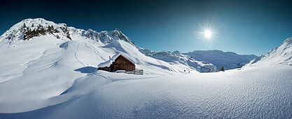 Alpine Hut in the snow, St Christoph /arlberg, Tyrol, Austria