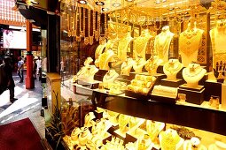 Gold, Jewellery, Store Window, Dubai City of Gold, Gold Souk, Deira, Dubai, UAE, United Arab Emirates