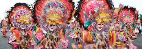 Dancers in motion, Masskara Festival, Bacolod, Bacolod, Negros Island, Philippines, Asia