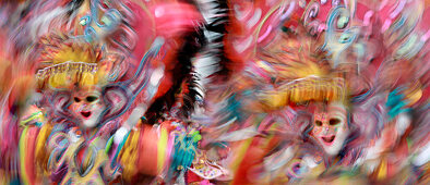 Dancers in motion, Masskara Festival, Bacolod, Bacolod, Negros Island, Philippines, Asia