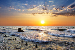 Sunrise over the sea, Jasmund National Park, Rügen, Baltic Sea, Mecklenburg-Vorpommern, Germany