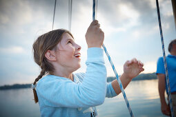 9-year-old girl at the Großfall, Ammersee, Bavaria Germany