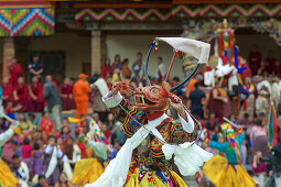 Dancer with deer mask, Thimphu Tshechu, Bhutan, Himalayas, Asia