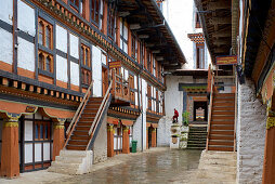 Courtyard in Jakar Dzong in Chamkhar Valley, Bumthang, Bhutan, Himalayas, Asia
