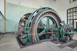Generator in the power plant Langweid (Lechmuseum Bayern), UNESCO world heritage historical water management, Augsburg, Bavaria, Germany