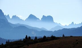 View from the Campolongo Pass to the east, Dolomites, South Tyrol, Italy