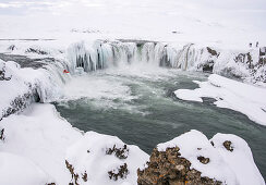 Winter kayaking on Godafoss in northern Iceland