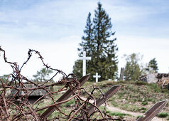 View of the former battlefield at LINGEKOPF from World War I, Museum of the Lingekopf Memorial, Orbey, Alsace, France, Europe