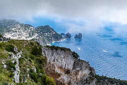 View from Monte Solaro to Capri and the Faraglioni rocks, Capri Island, Gulf of Naples, Italy