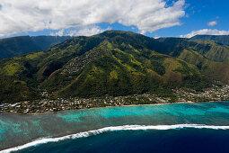 Aerial view of the west coast of Tahiti, Tahiti, French Polynesia