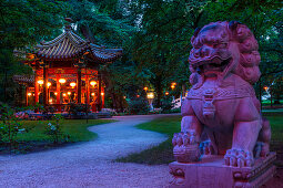 Royal garden in Warsaw, called Lazienki Krolewskie, Chinese garden during evening, Warsaw,  Mazovia region, Poland, Europe