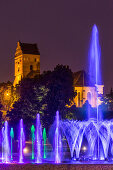 Gothic church of the Visitation of the Blessed Virgin Mary, one of the oldest buildings in Warsaw, Multimedia Fountain Park, old town, Warsaw, Mazovia region, Poland, Europe