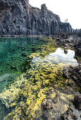 View of the natural pond at Playa Echentive, beach at Fuencaliente, La Palma, Canary Islands, Spain, Europe