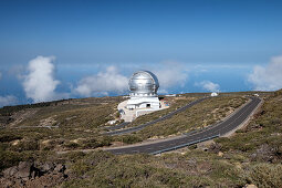 Blick auf das Obervatorium, Roque de los Muchachos, Caldera de Taburiente, La Palma, Kanarische Inseln, Spanien, Europa