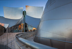 Walt Disney Concert Hall in Los Angeles at dusk