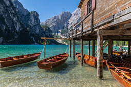 Lake Braies, natural monument and UNESCO World Heritage Site in the Braies Valley, South Tyrol, Italy