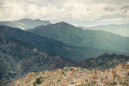 View from El Alto to the extensive urban area of La Paz, Andes, Bolivia, South America