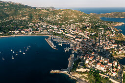 Aerial view of Calvi, in the foreground the Citadel, Corsica, France.