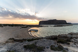 Sunset over Balos lagoon in the afternoon, Northwest Crete, Greece
