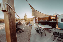 Airbnb property with caravan and outdoor area in Joshua Tree National Park, Joshua Tree, Los Angeles, California, USA, North America