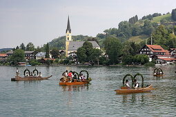 Boat procession on Schlierseer Kirchtag, Schliersee, Upper Bavaria, Bavaria, Germany