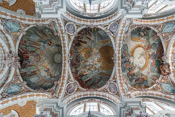 The painted ceiling inside the Cathedral of Sankt Jakob in Innsbruck, Tyrol, Austria