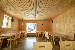 Dining room made entirely of solid wood, Seethalerhütte, Dachstein, Upper Austria, Austria
