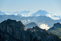 Mountain silhouettes with Sciarastock from Monte Pavione, Belluno Dolomites, Belluno Dolomites National Park, UNESCO World Heritage Dolomites, Veneto, Veneto, Italy