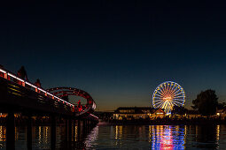 Kellenhusen pier with ferris wheel in the evening, Baltic Sea, Ostholstein, Schleswig-Holstein, Germany