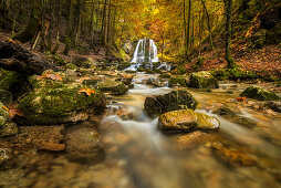 Autumn at the Josefstaler waterfalls, Schliersee, Bavaria, Upper Bavaria, Germany