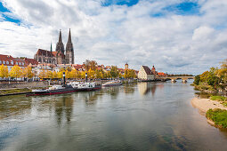View of Regensburg from the Iron Bridge, Regensburg, Bavaria, Germany