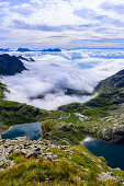 Mountain hiking in the Texel Group Nature Park, in the area of the Spronserseen, the largest high alpine lake district in Europe.