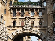 Quartiere Coppeda, Rome, Italy: archway between the two towers of the Palazzi degli Ambasciatori