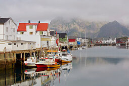 In the port of Henningsvaer, Austvagoey, Lofoten, Nordland, Norway, Europe