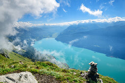 View from the Suggiturm on Lake Brienz and the Bernese Alps, from the Suggiturm, Augstmatthorn, Emmental Alps, Bern, Switzerland