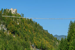 Highline 179 rope bridge with Ehrenberg castle ruins, Reutte, Tyrol, Austria
