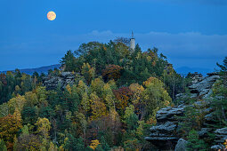 Full moon over Gohrisch, from Gohrisch, Saxon Switzerland National Park, Saxon Switzerland, Elbe Sandstone, Saxony, Germany