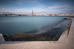 View of the Campanile de San Marco from San Gorgio Maggiore, Venice Lagoon, Veneto, Italy, Europe