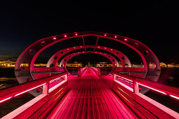 Light illumination of the pier with illuminated Christmas tree in Kellenhusen, Baltic Sea, Ostholstein, Schleswig-Holstein, Germany