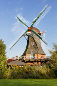 Sielmühle zu Westerbur im Abendlicht, Windmühle, Westerbur, Ostfriesland, Niedersachsen, Deutschland