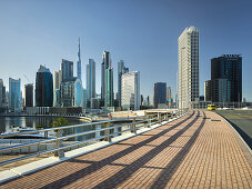 Downtown Dubai from a marina in Dubai Creek, Dubai, United Arab Emirates