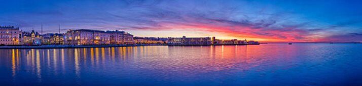 Old port after sunset, panorama, Trieste, Friuli-Venezia Giulia, Italy