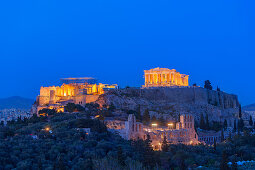 View of the Acropolis by night, Athens, Greece, Europe