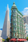 View of Columbus Tower and Transamerica Pyramid, San Francisco; California, USA