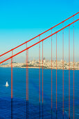 View of Golden Gate Bridge and financial district, San Francisco, California, USA