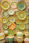 Traditional plates on display, Erice. Sicily, Italy