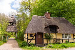 Residential house and bell tower St. Johannis-Armenstift in Vogelsang-Grünholz, Schleiregion, Schwansen, Damp, Schleswig-Holstein, Germany